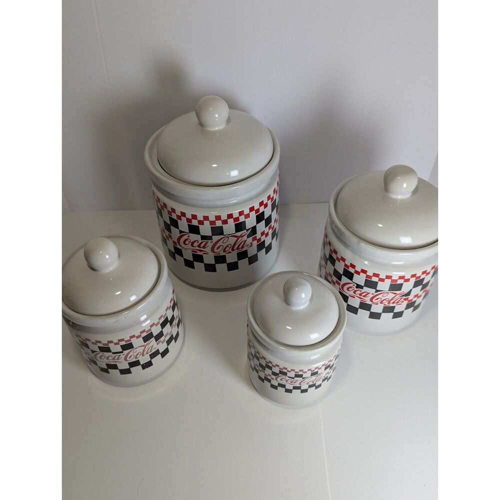 Coca-Cola 4 Piece Canister Set 1997 Checkered Board Dinnerware by Gibson - Picture 4 of 14